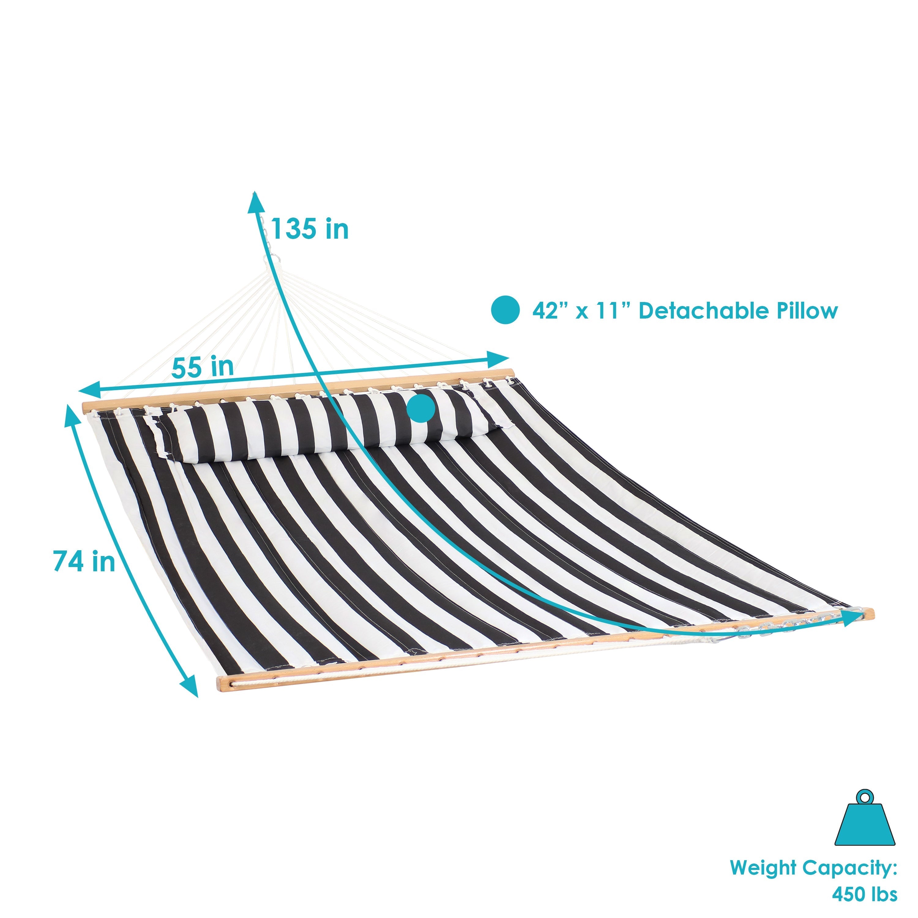  Sunnydaze Decor Quilted Fabric Hammock Two-Person with Spreader Bars - 450 lb Weight Capacity - Melon Stripe - Bonton