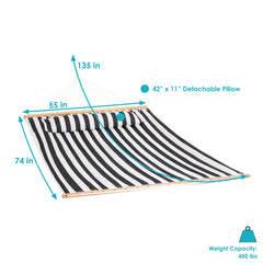 Quilted Fabric Hammock Two-Person with Spreader Bars - 450 lb Weight Capacity