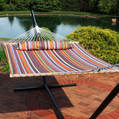 Quilted Fabric Hammock Two-Person with Spreader Bars - 450 lb Weight Capacity