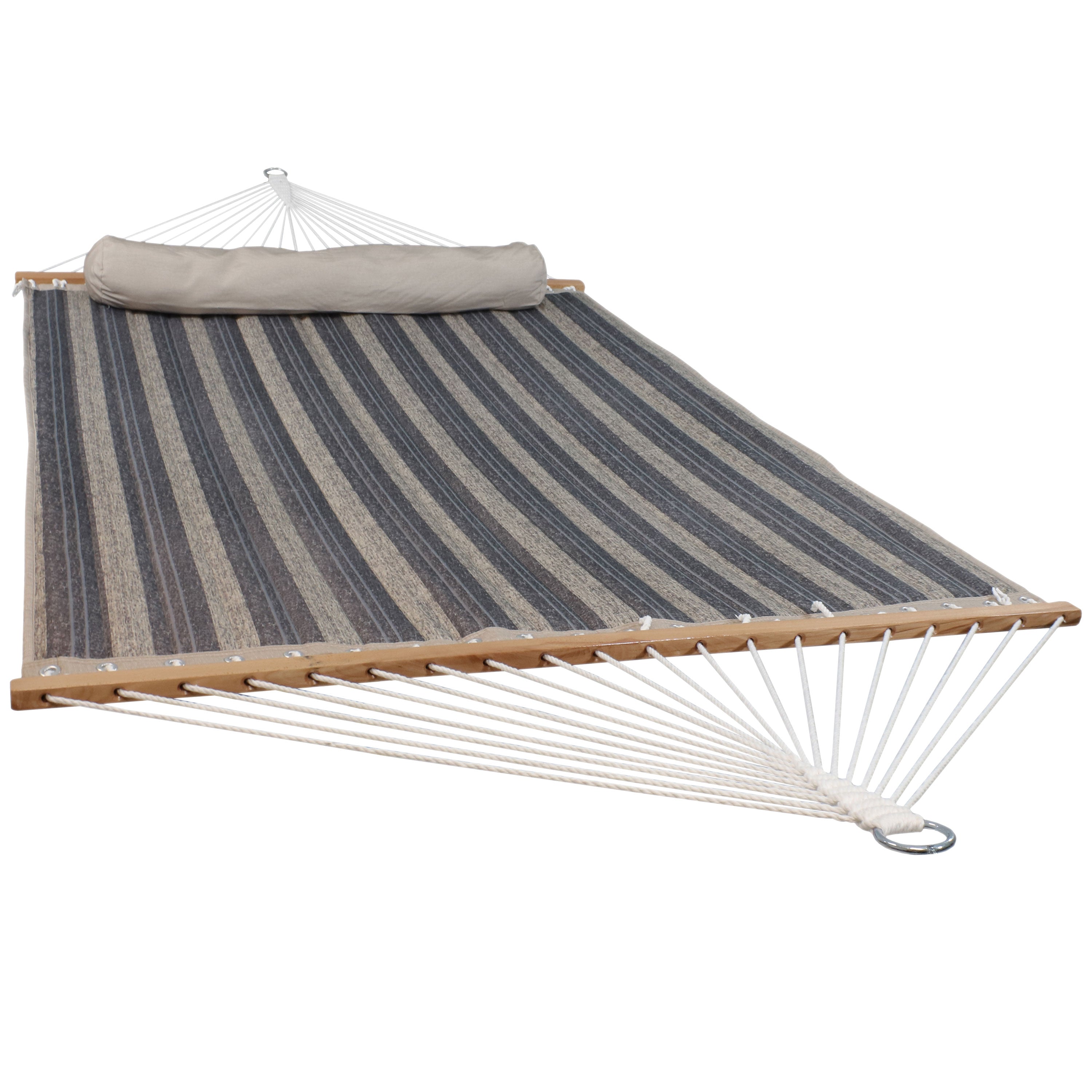  Sunnydaze Decor Quilted Fabric Hammock Two-Person with Spreader Bars - 450 lb Weight Capacity - Nautical Stripe - Bonton