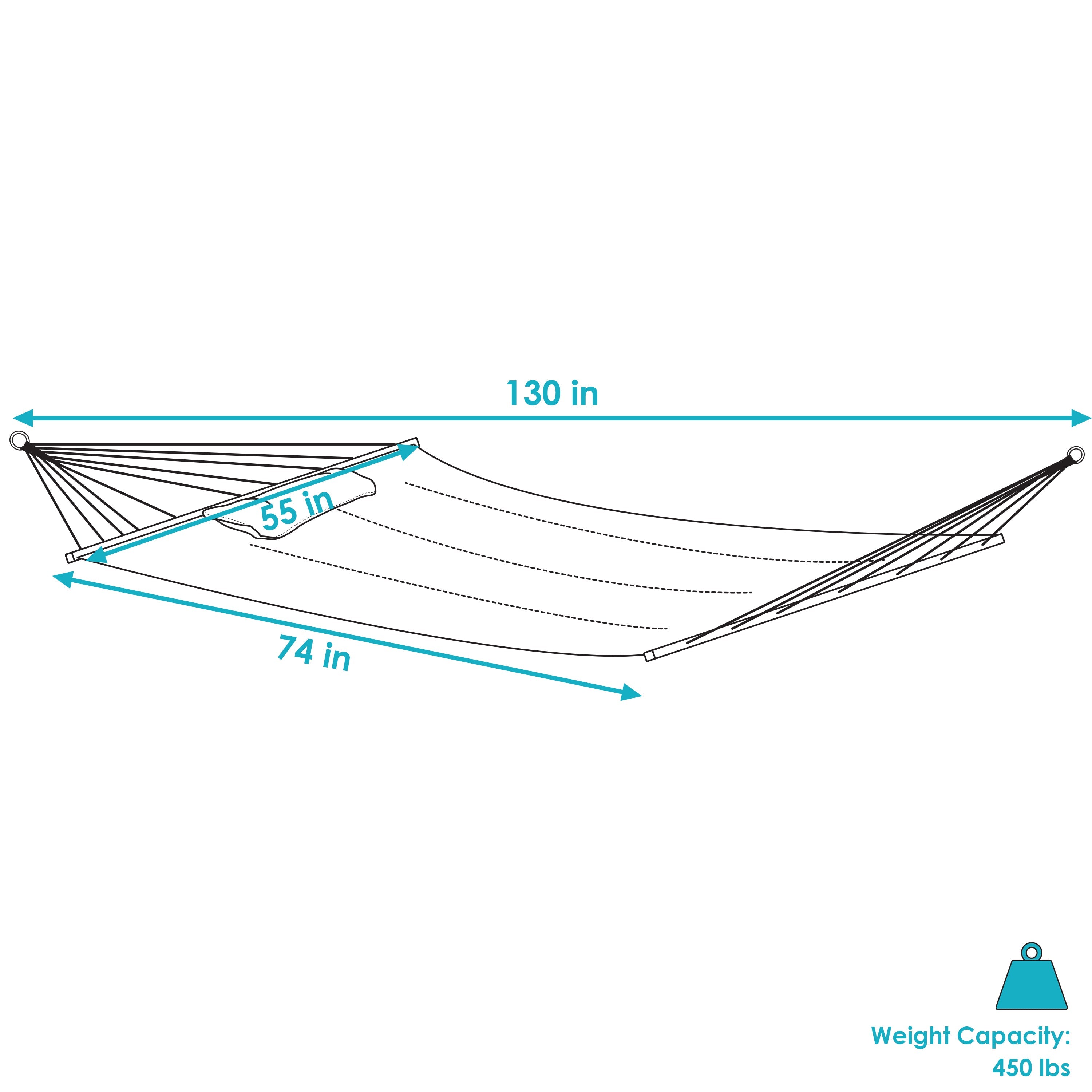  Sunnydaze Decor Quilted Fabric Hammock Two-Person with Spreader Bars - 450 lb Weight Capacity - Ocean Isle - Bonton