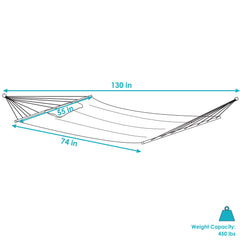 Quilted Fabric Hammock Two-Person with Spreader Bars - 450 lb Weight Capacity