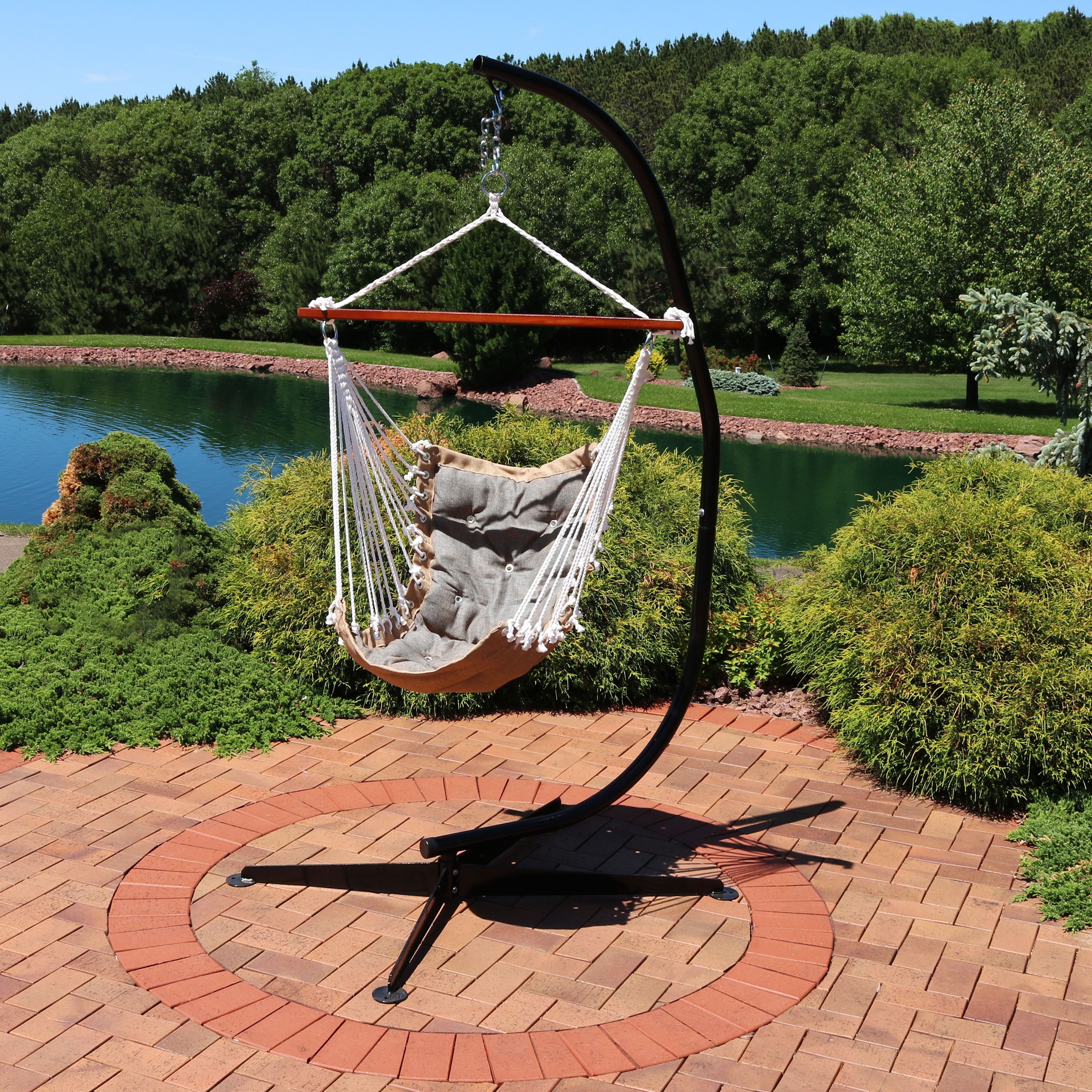  Sunnydaze Decor Tufted Victorian Hammock Hanging Chair with Stand - Sea Grass - Bonton