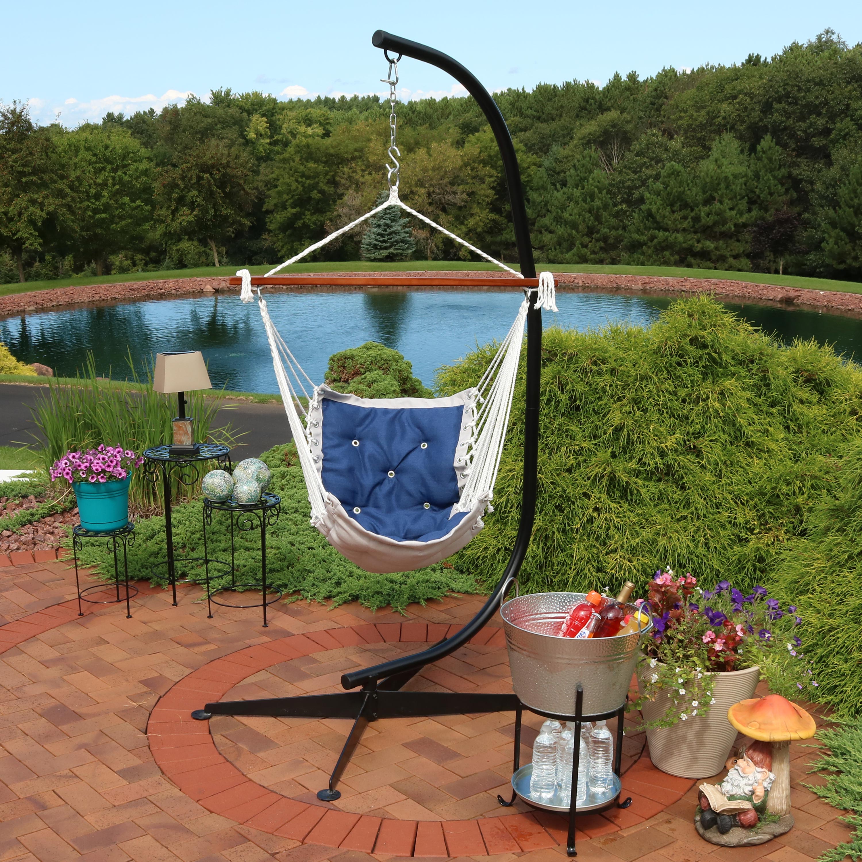  Sunnydaze Decor Tufted Victorian Hammock Hanging Chair with Stand - Navy Blue - Bonton