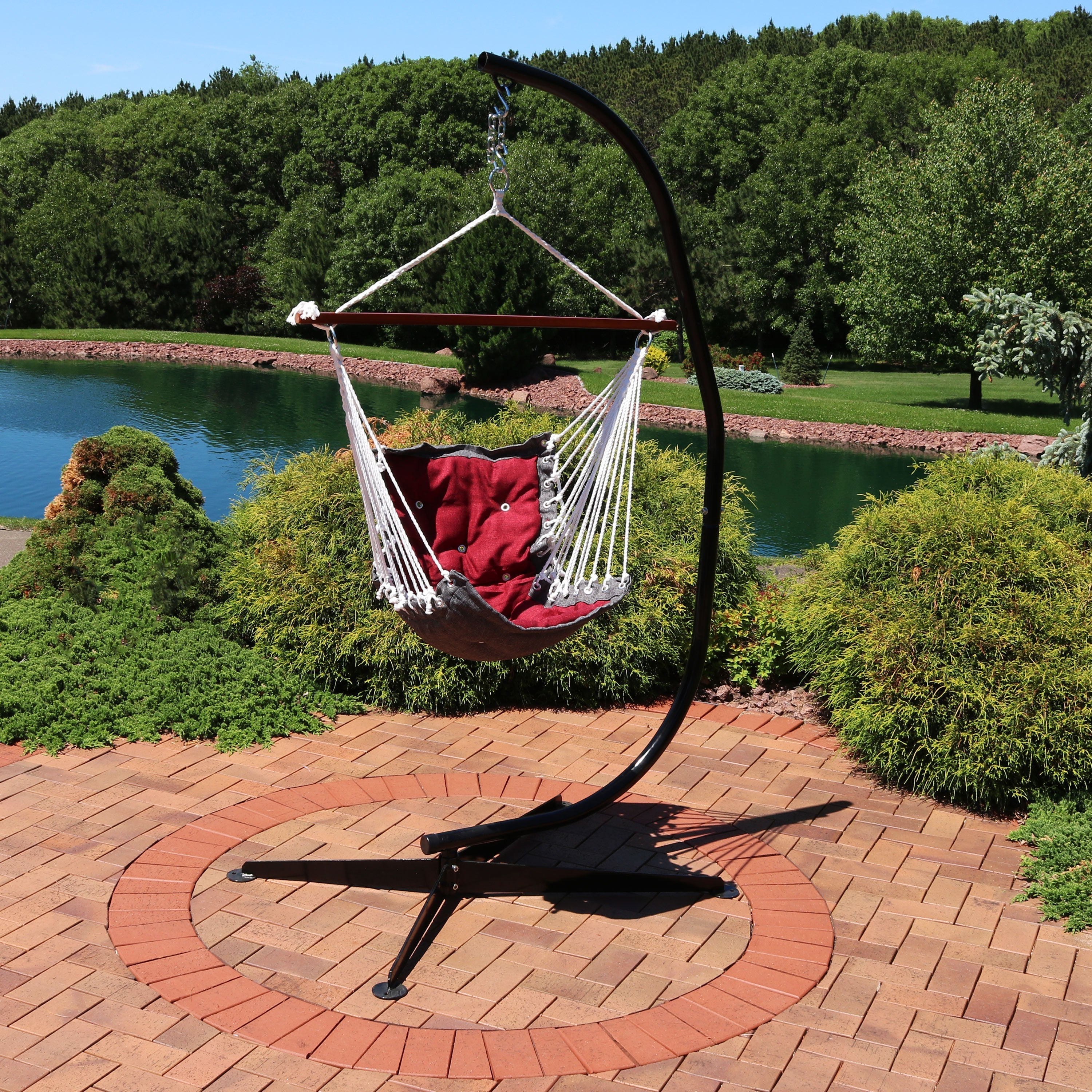  Sunnydaze Decor Tufted Victorian Hammock Hanging Chair with Stand - Gray - Bonton