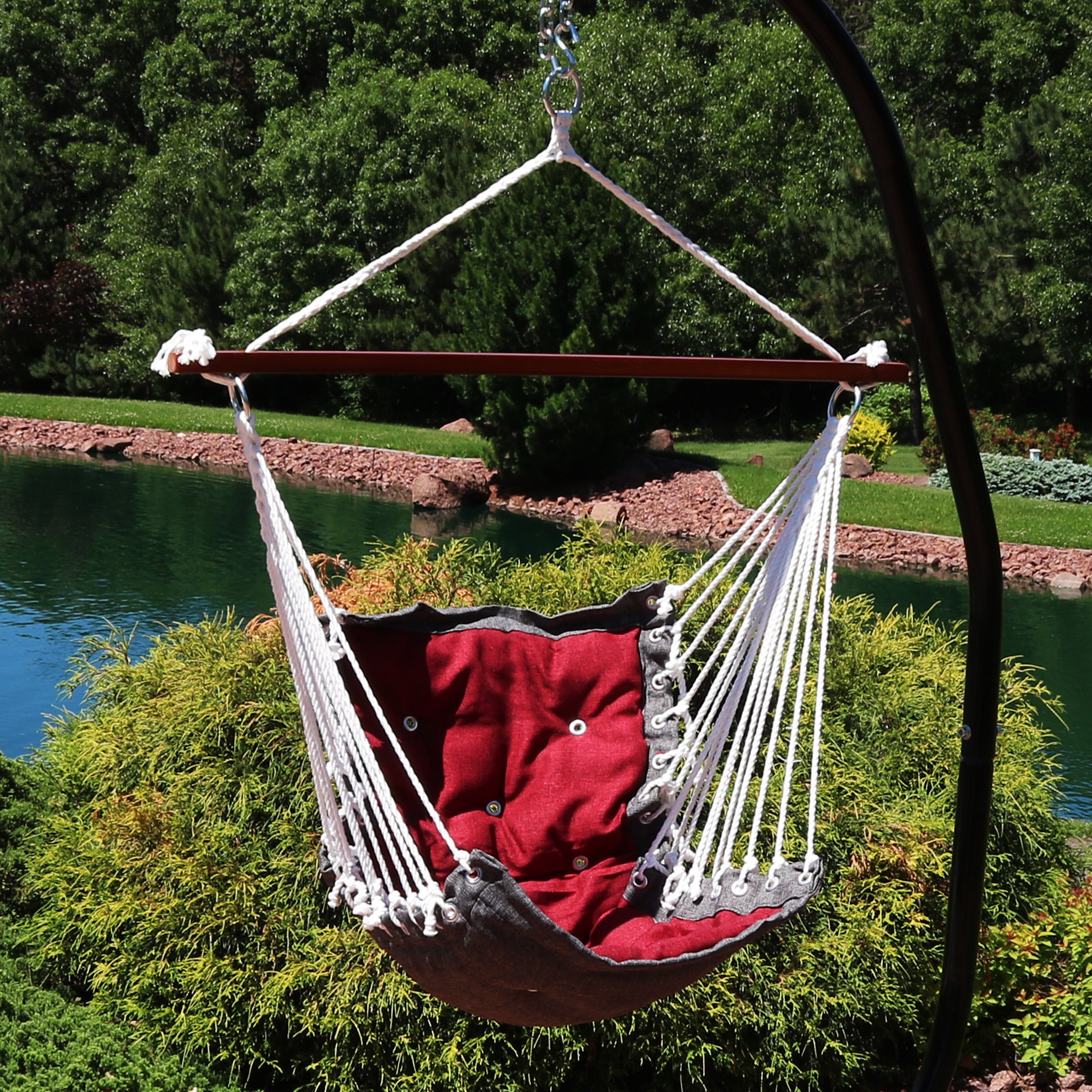  Sunnydaze Decor Large Tufted Victorian Hanging Hammock Chair Swing - 300 lb Weight Capacity - Gray - Bonton