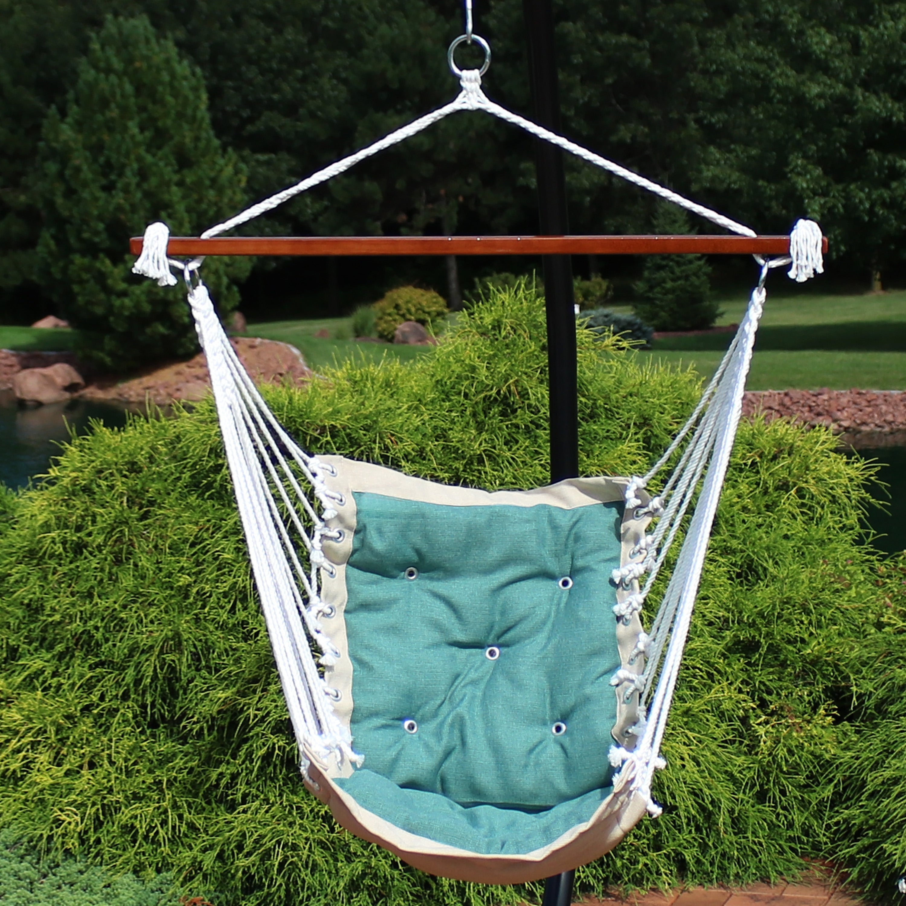  Sunnydaze Decor Large Tufted Victorian Hanging Hammock Chair Swing - 300 lb Weight Capacity - Red - Bonton