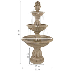 61"H Electric Polyresin and Fiberglass 3-Tier Cornucopia Water Fountain