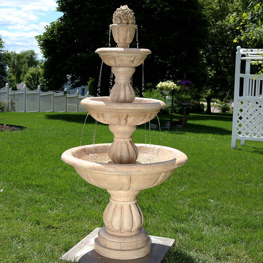 61"H Electric Polyresin and Fiberglass 3-Tier Cornucopia Water Fountain