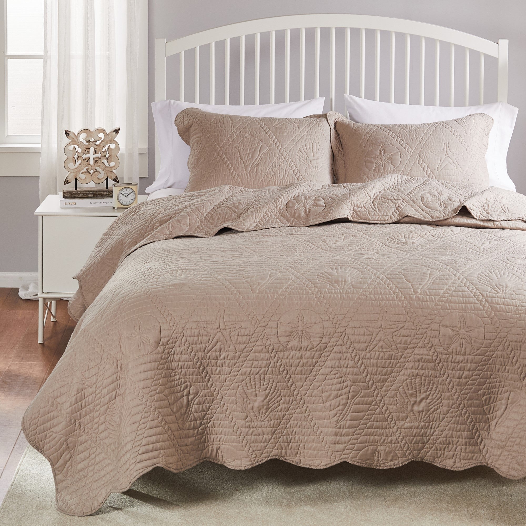  Greenland Home Fashions La Jolla Solid Color Quilt Set - Taupe - Bonton