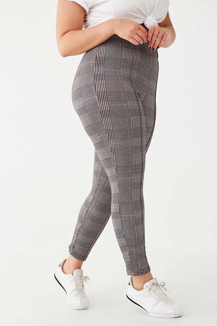  Forever 21 Plus Size Houndstooth Print Leggings - black-ivory - Bonton