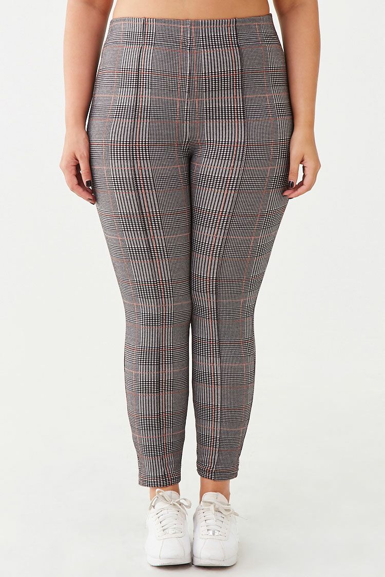  Forever 21 Plus Size Houndstooth Print Leggings - black-ivory - Bonton