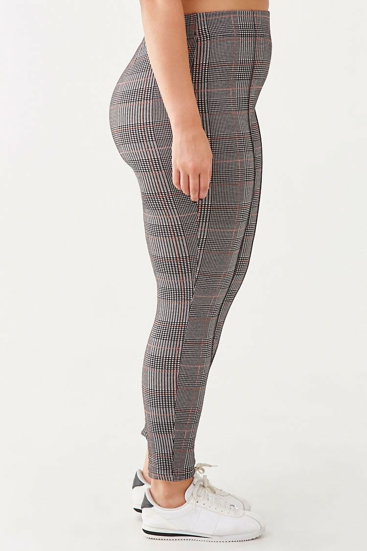  Forever 21 Plus Size Houndstooth Print Leggings - black-ivory - Bonton