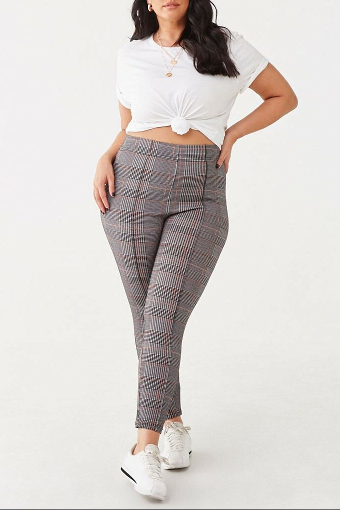  Forever 21 Plus Size Houndstooth Print Leggings - black-ivory - Bonton