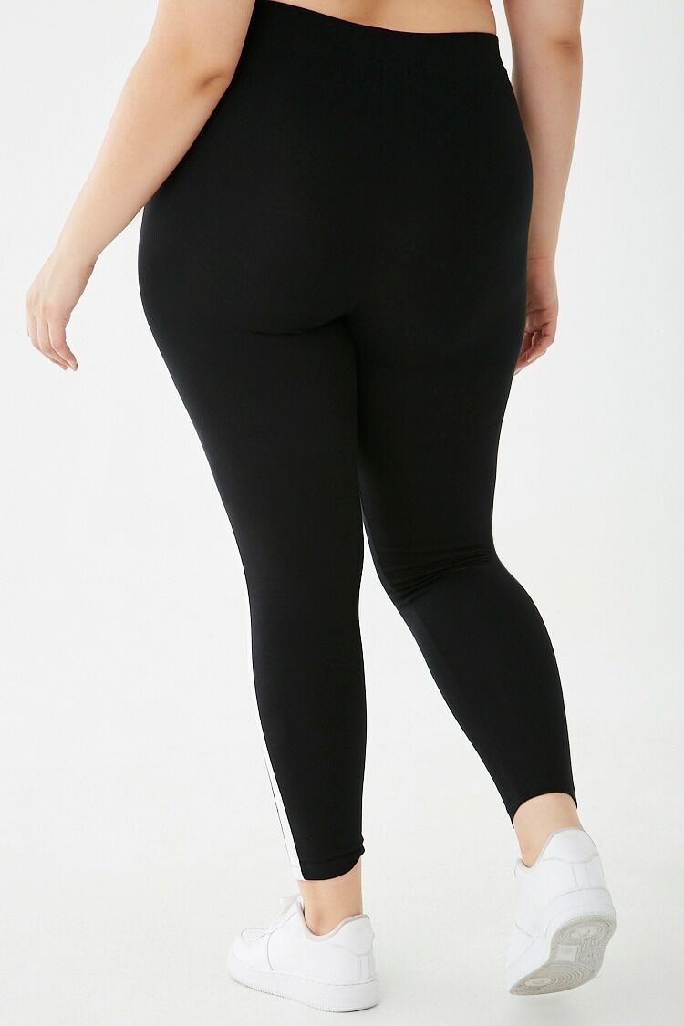  Forever 21 Plus Size Striped-Trim Leggings - black-white - Bonton