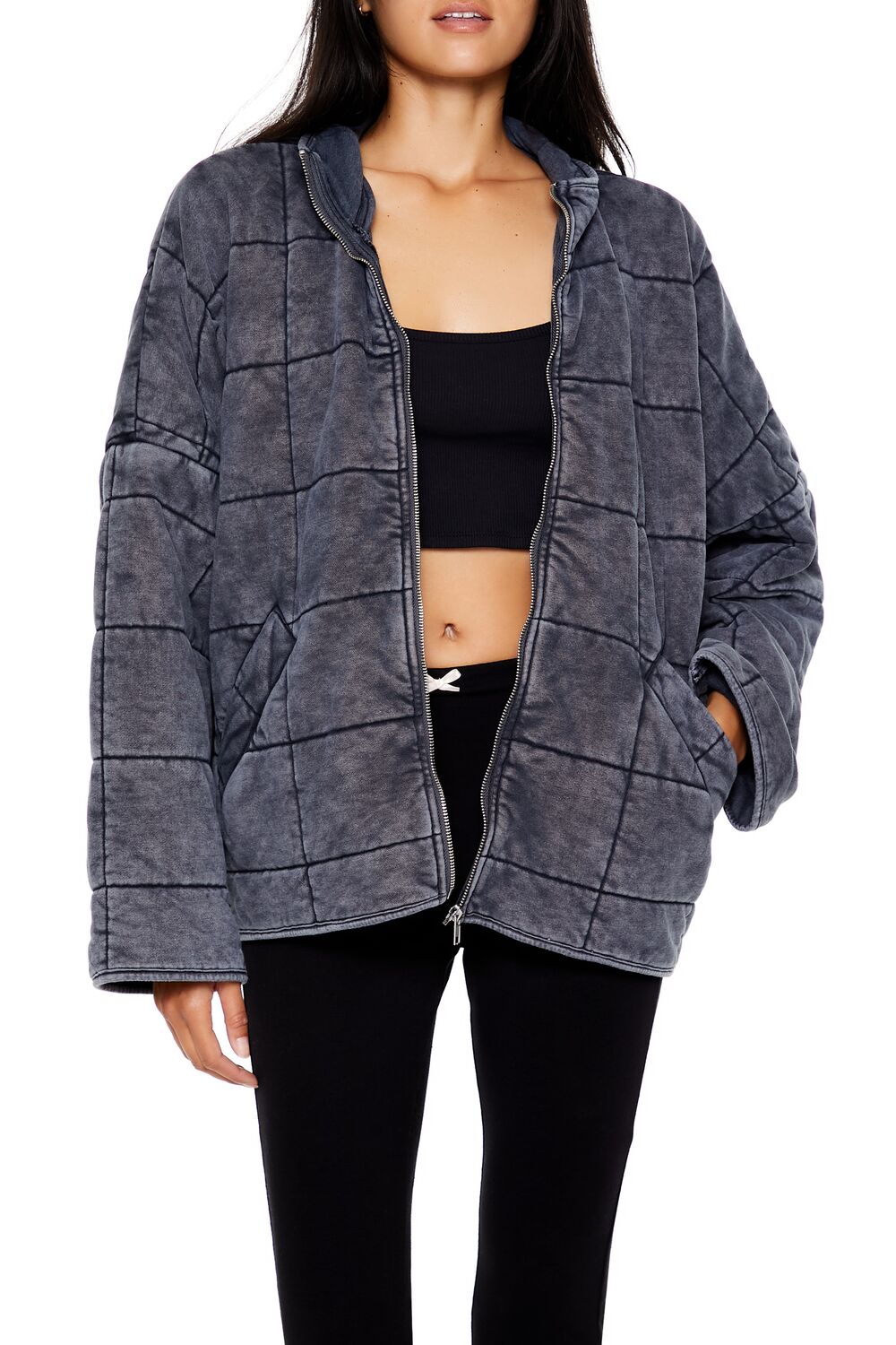  Forever 21 Quilted Zip-Up Jacket - avocado-swatch - Bonton