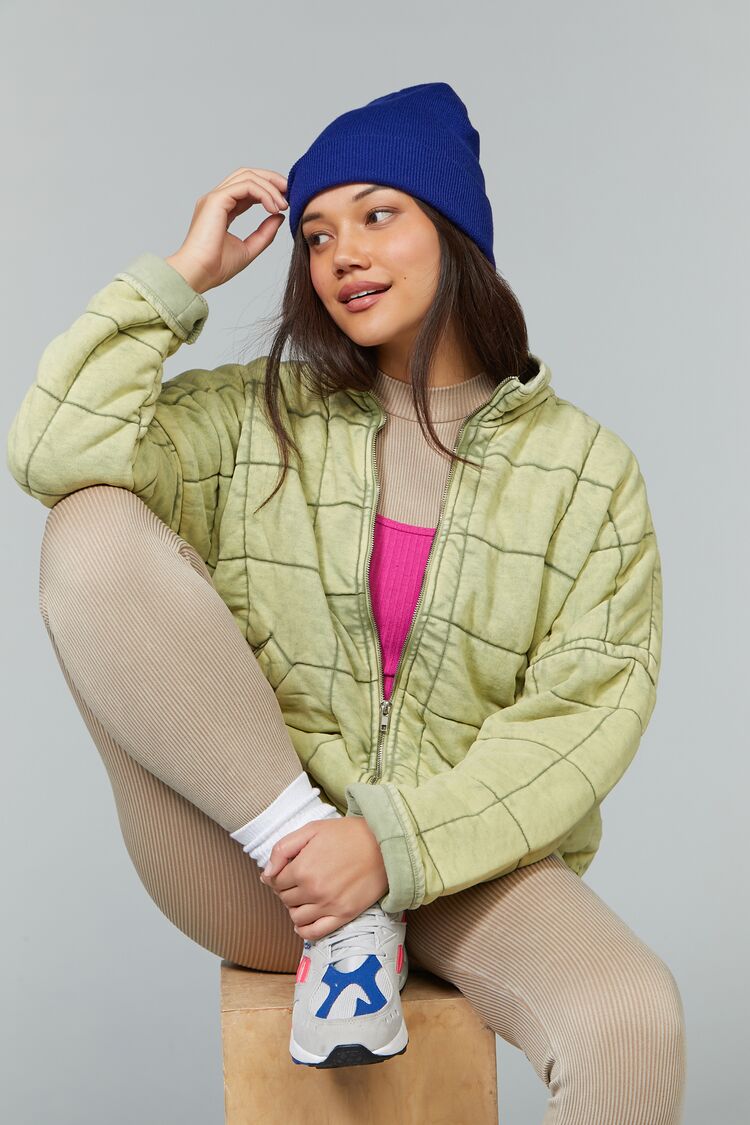  Forever 21 Quilted Zip-Up Jacket - avocado-swatch - Bonton