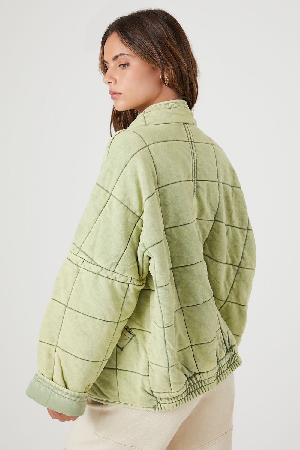 Forever 21 Quilted Zip-Up Jacket - avocado-swatch - Bonton