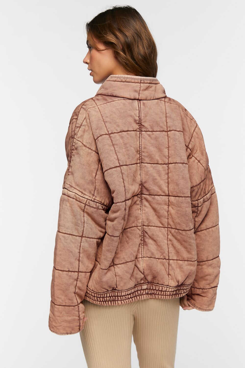  Forever 21 Quilted Zip-Up Jacket - avocado-swatch - Bonton
