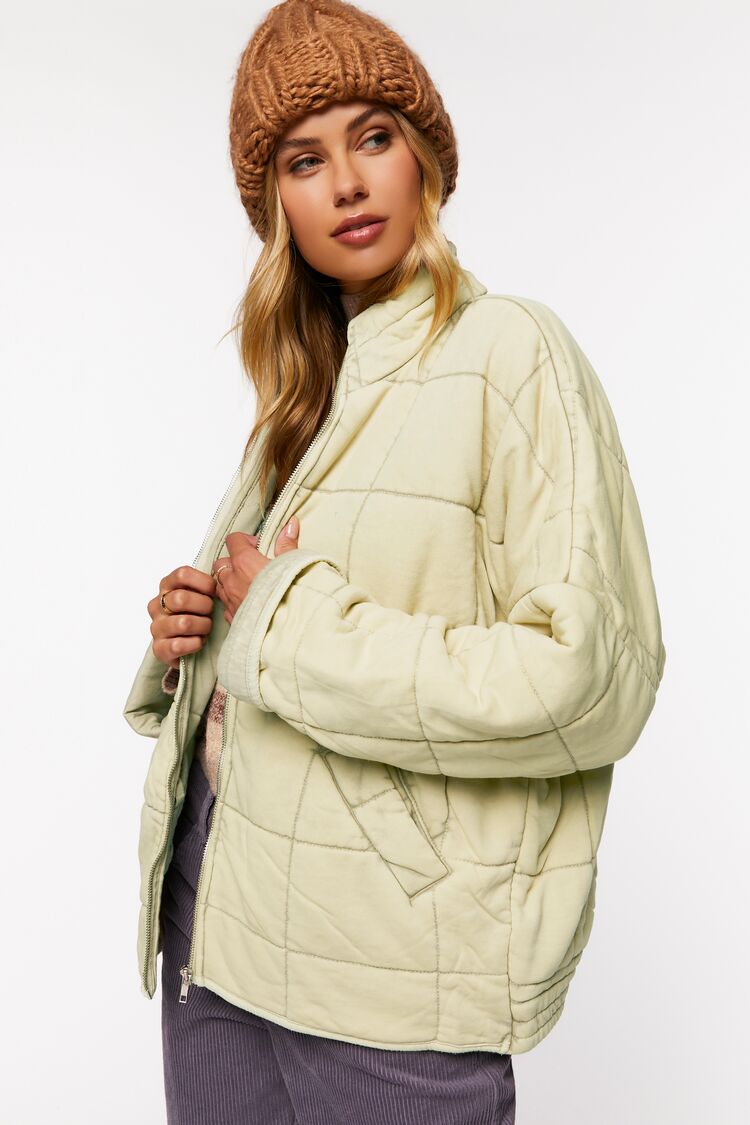  Forever 21 Quilted Zip-Up Jacket - avocado-swatch - Bonton
