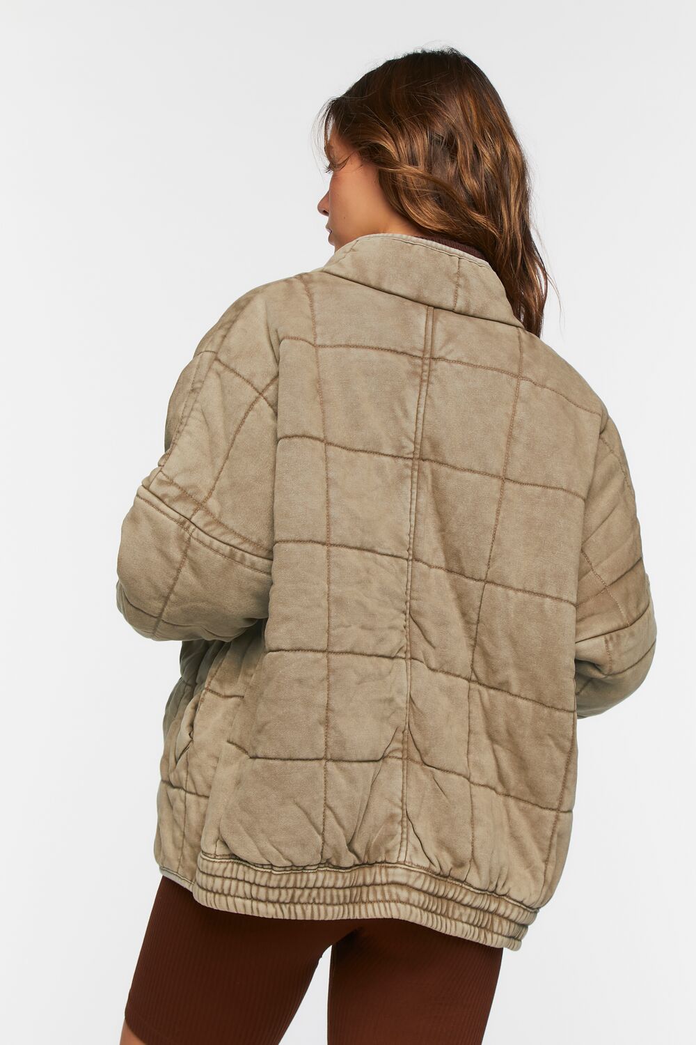  Forever 21 Quilted Zip-Up Jacket - avocado-swatch - Bonton