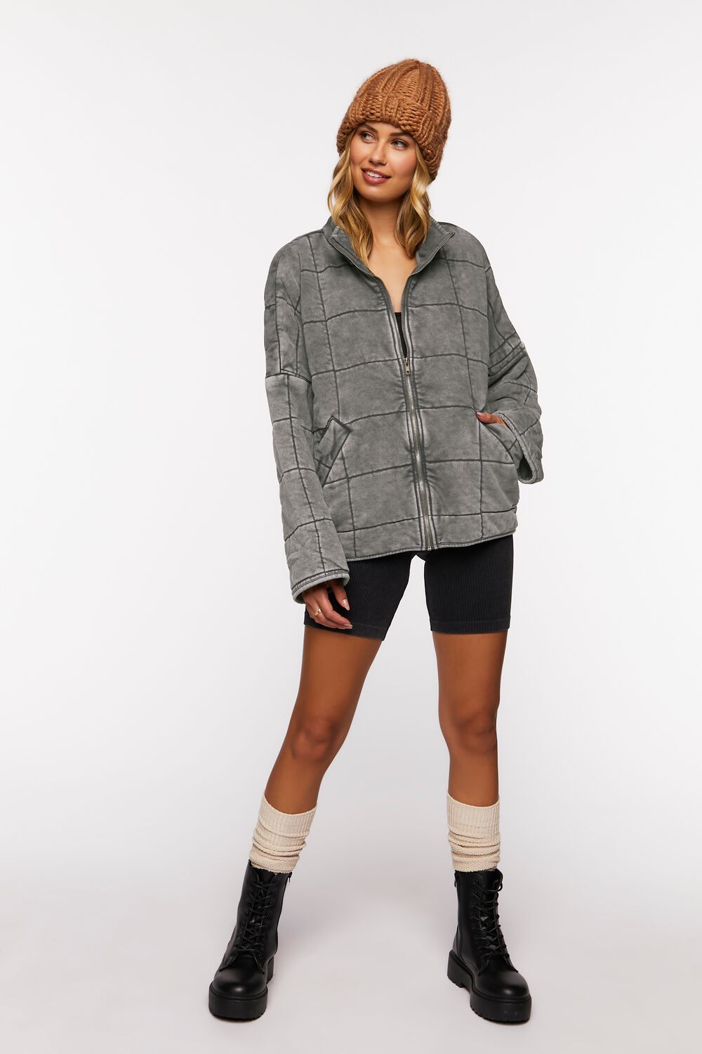  Forever 21 Quilted Zip-Up Jacket - avocado-swatch - Bonton