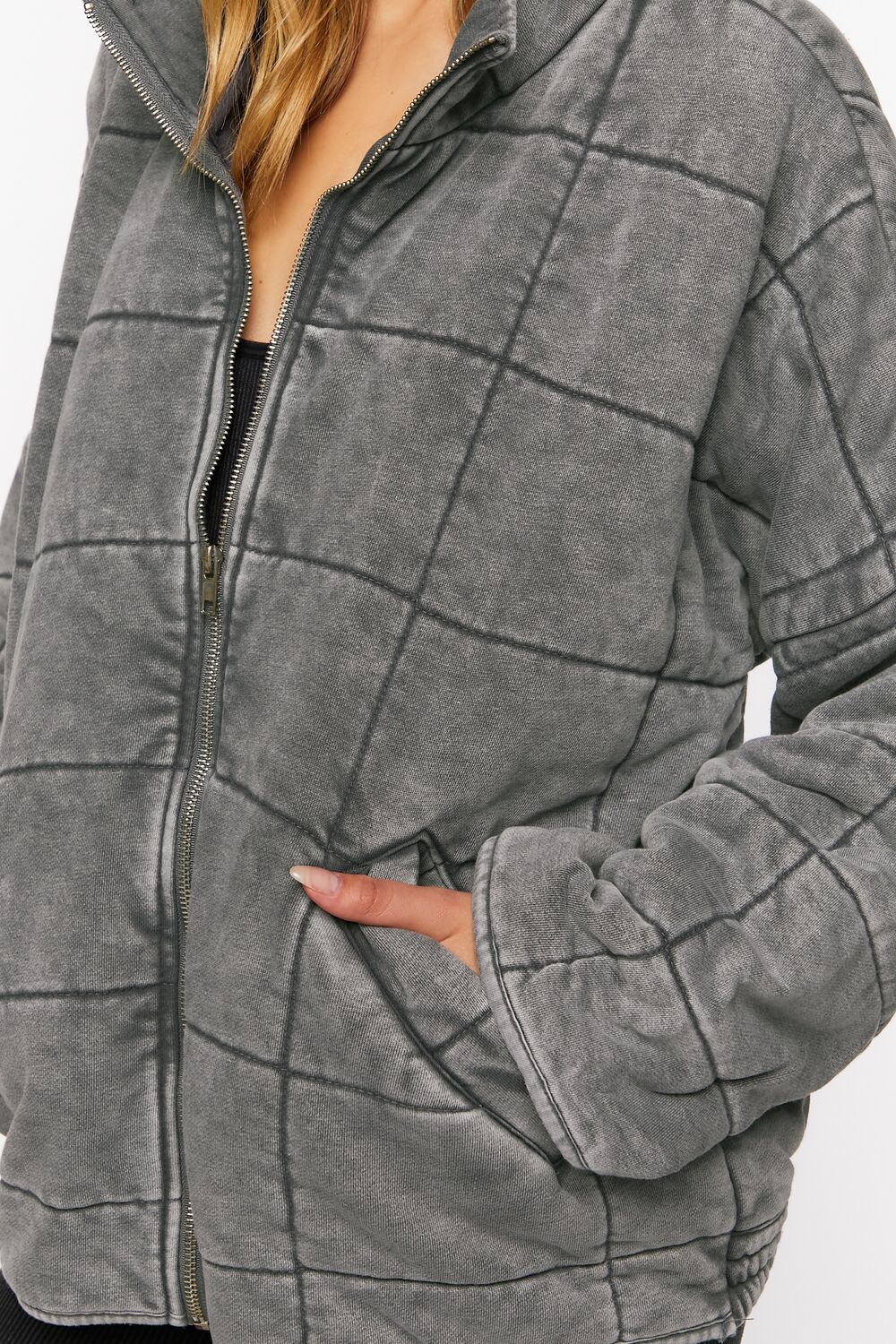  Forever 21 Quilted Zip-Up Jacket - avocado-swatch - Bonton