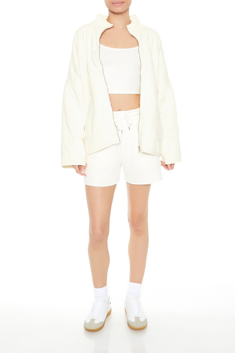  Forever 21 Quilted Zip-Up Jacket - avocado-swatch - Bonton