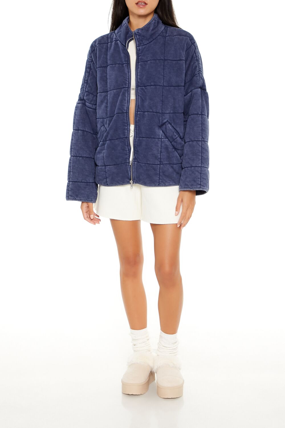  Forever 21 Quilted Zip-Up Jacket - avocado-swatch - Bonton
