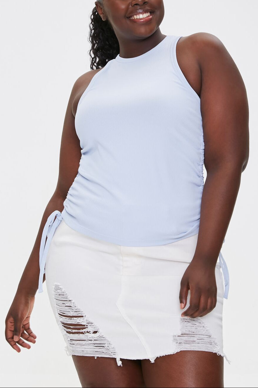  Forever 21 Plus Size Ruched Drawstring Crop Top - light blue - Bonton