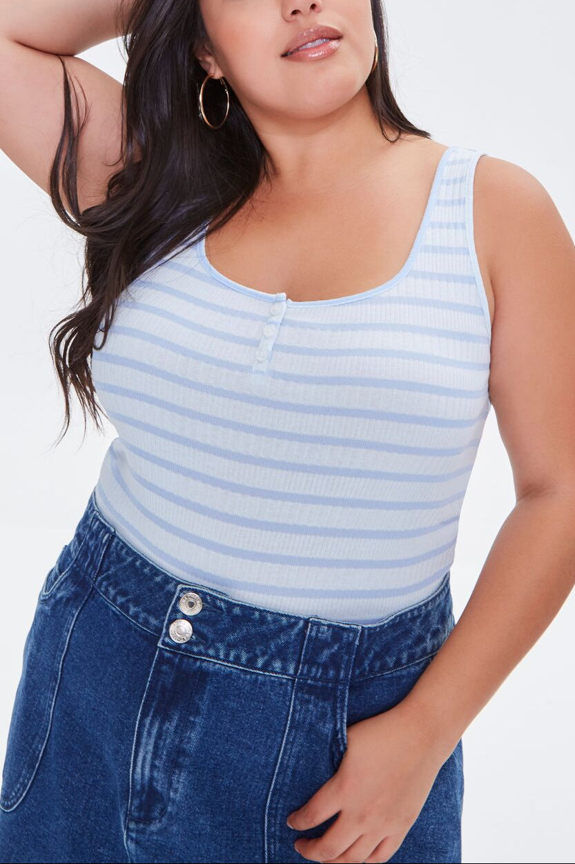  Forever 21 Plus Size Striped Tank Top - light blue blue - Bonton