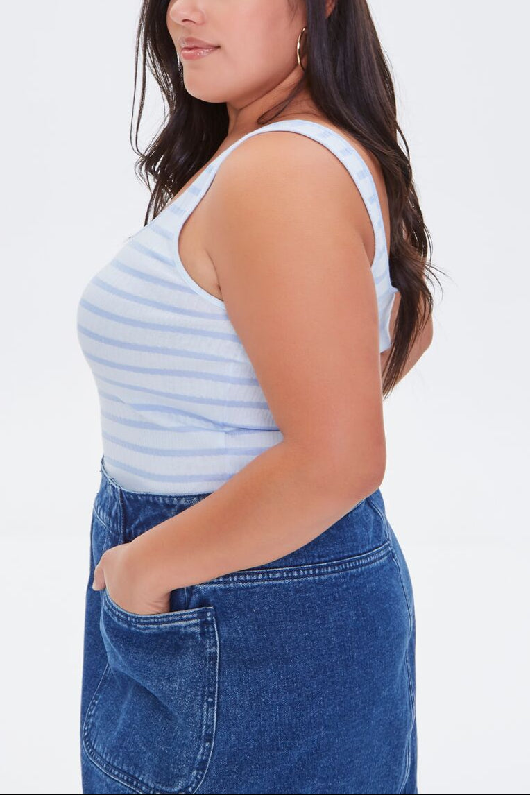  Forever 21 Plus Size Striped Tank Top - light blue blue - Bonton