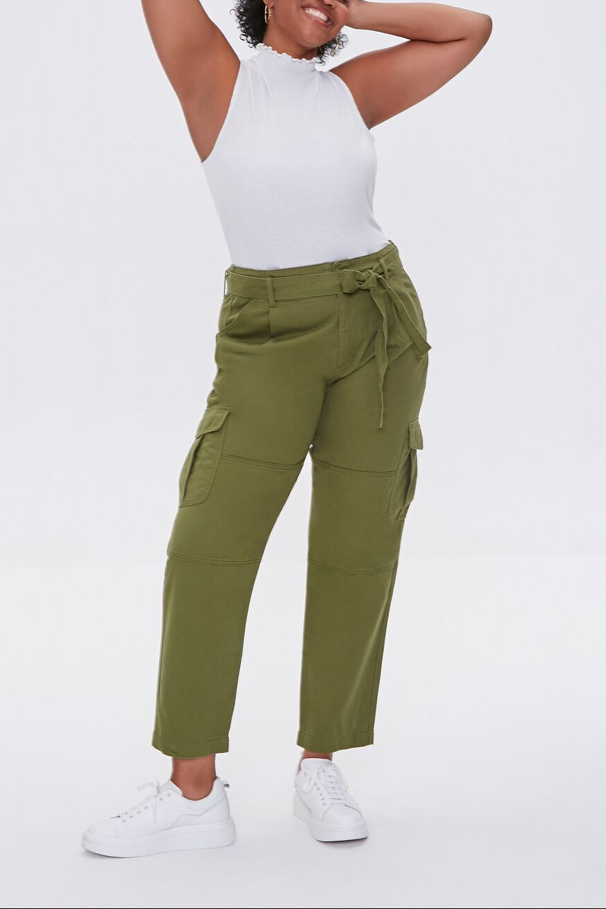  Forever 21 Plus Size Ankle Cargo Pants - olive - Bonton