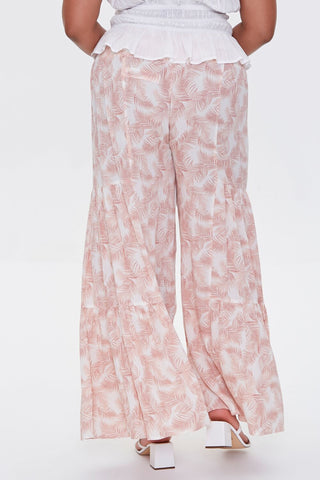 Plus Size Leaf Print Wide-Leg Pants