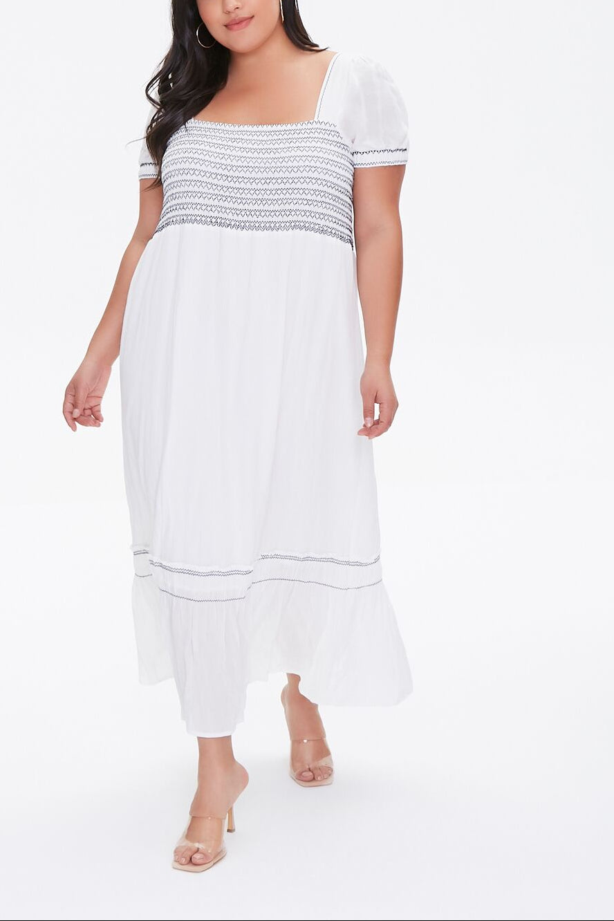  Forever 21 Plus Size Gauze Maxi Dress - white-navy-swatch - Bonton