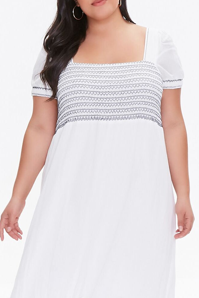  Forever 21 Plus Size Gauze Maxi Dress - white-navy-swatch - Bonton