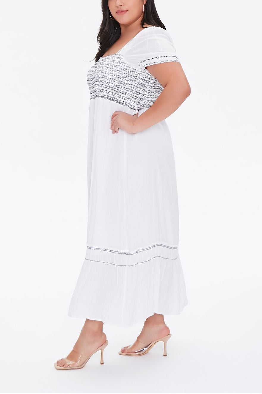  Forever 21 Plus Size Gauze Maxi Dress - white-navy-swatch - Bonton