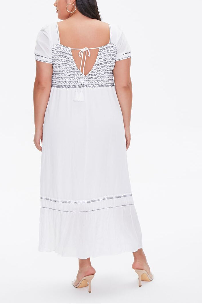  Forever 21 Plus Size Gauze Maxi Dress - white-navy-swatch - Bonton