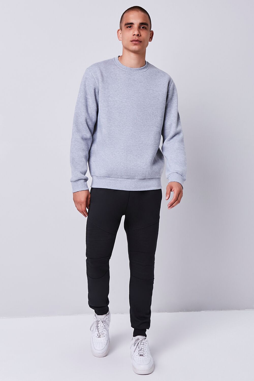  Forever 21 Heathered Fleece Crew Neck Sweatshirt - charcoal heather - Bonton