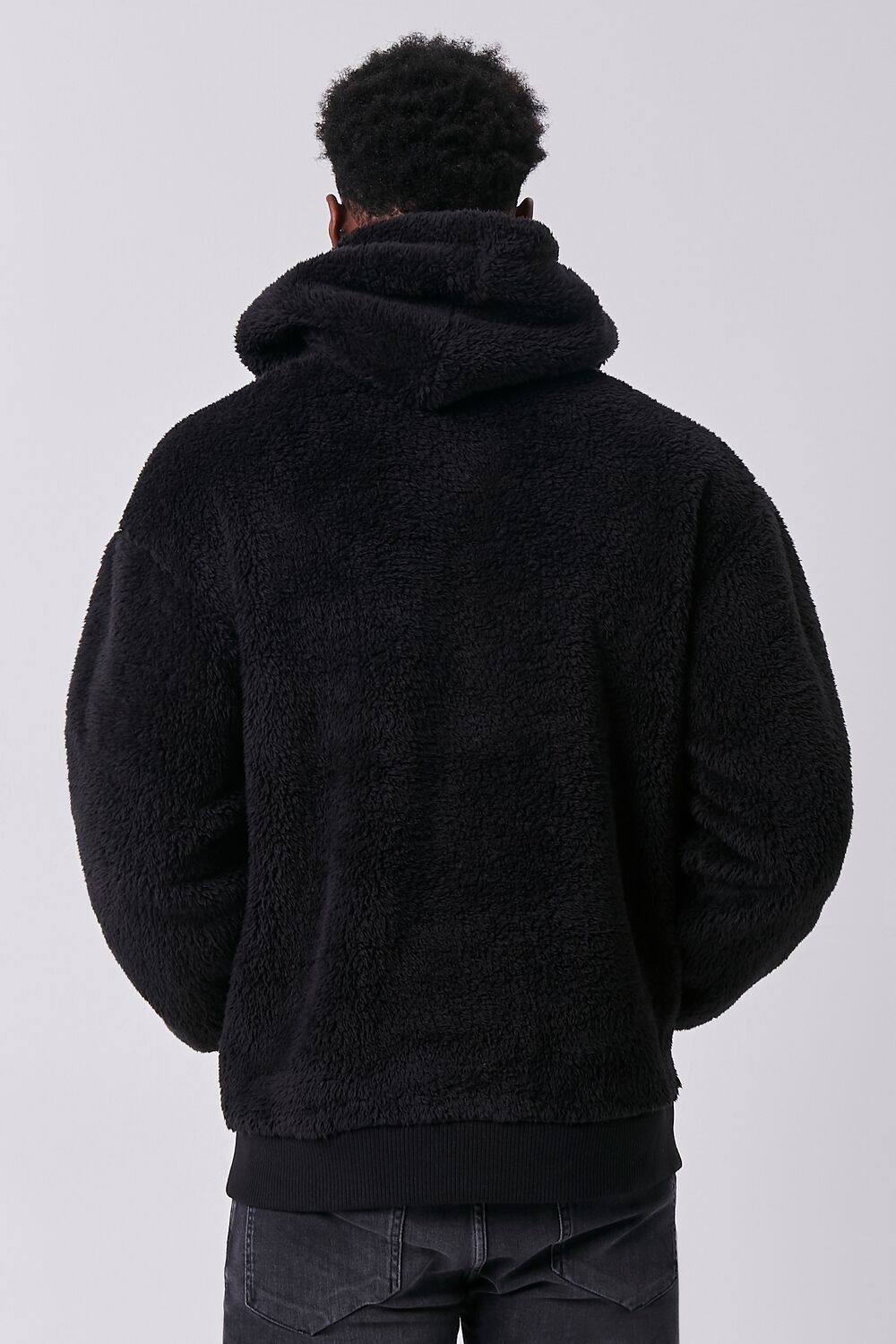  Forever 21 Faux Shearling Teddy Hoodie - black-swatch - Bonton