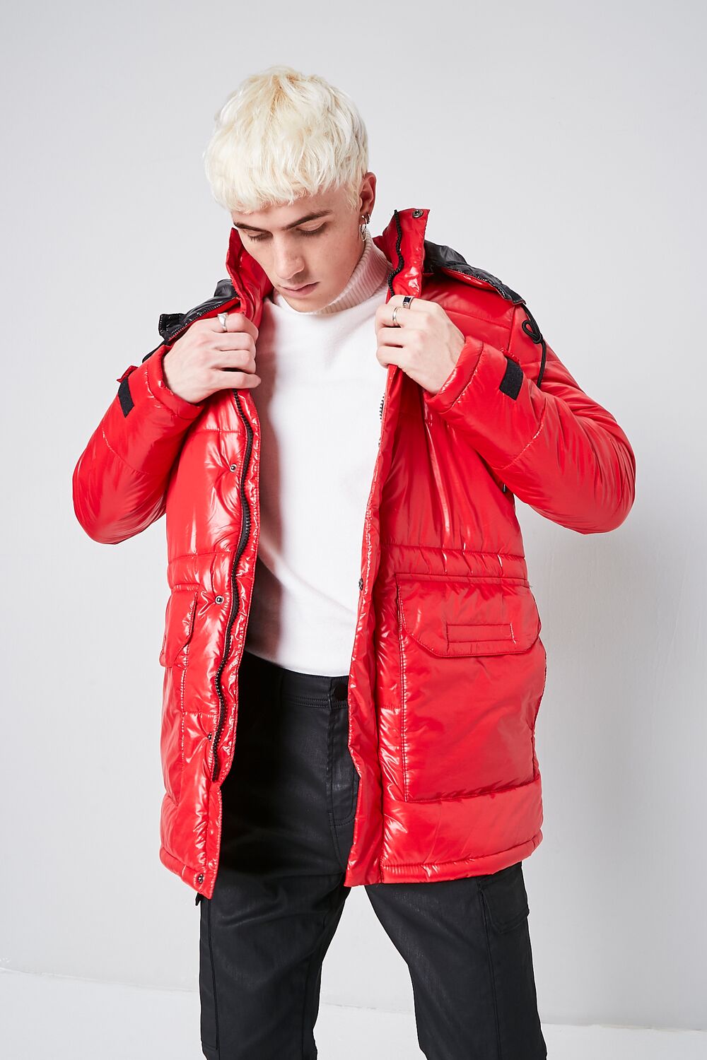  Forever 21 Nylon Hooded Puffer Jacket - red-swatch - Bonton