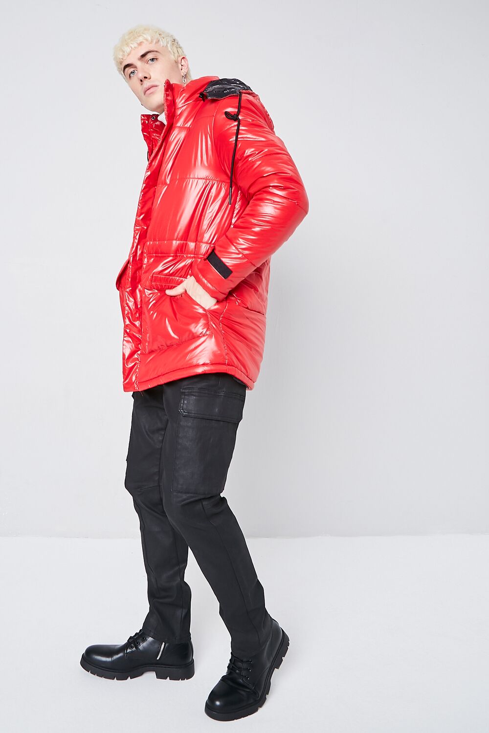 Forever 21 Nylon Hooded Puffer Jacket - red-swatch - Bonton