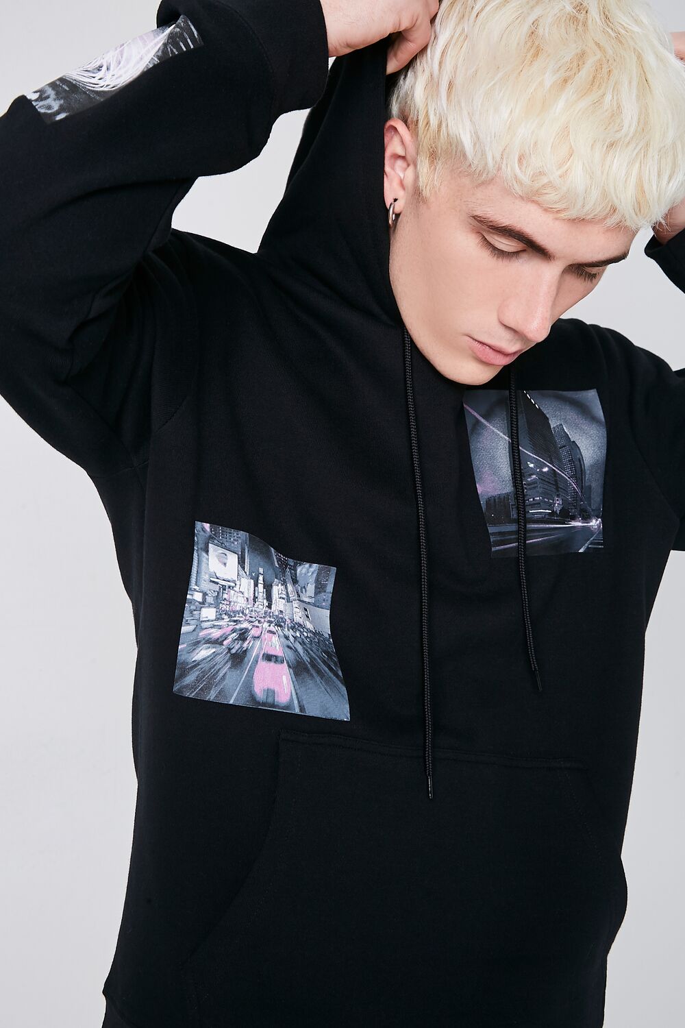  Forever 21 Cityscape Graphic Fleece Hoodie - black multi - Bonton