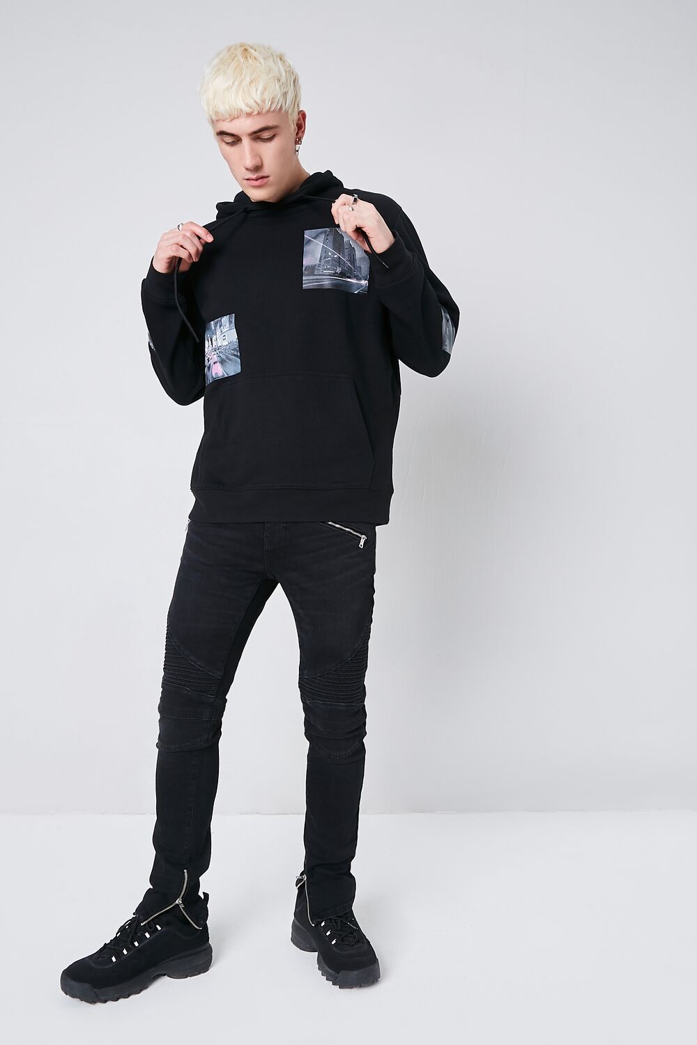 Forever 21 Cityscape Graphic Fleece Hoodie - black multi - Bonton