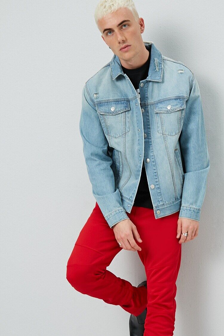  Forever 21 Distressed Denim Jacket - light-denim - Bonton