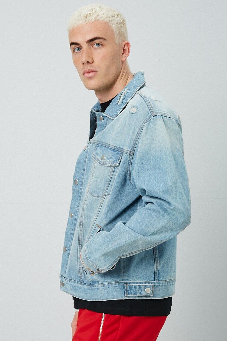  Forever 21 Distressed Denim Jacket - light-denim - Bonton