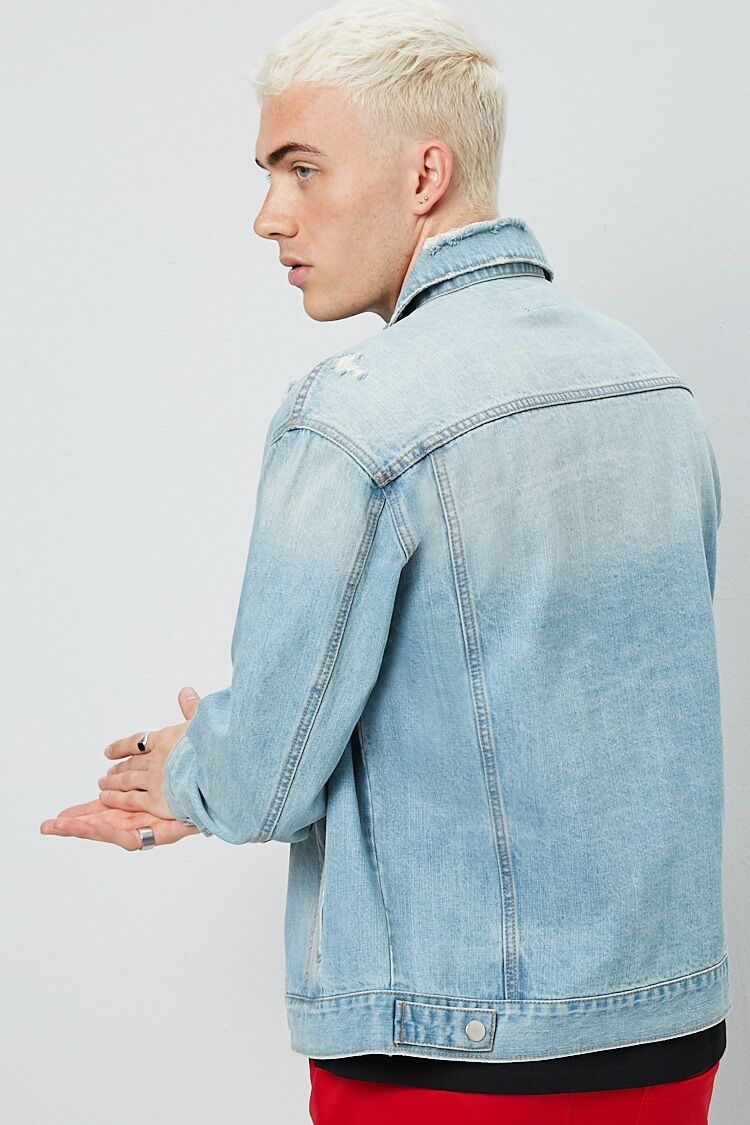  Forever 21 Distressed Denim Jacket - light-denim - Bonton