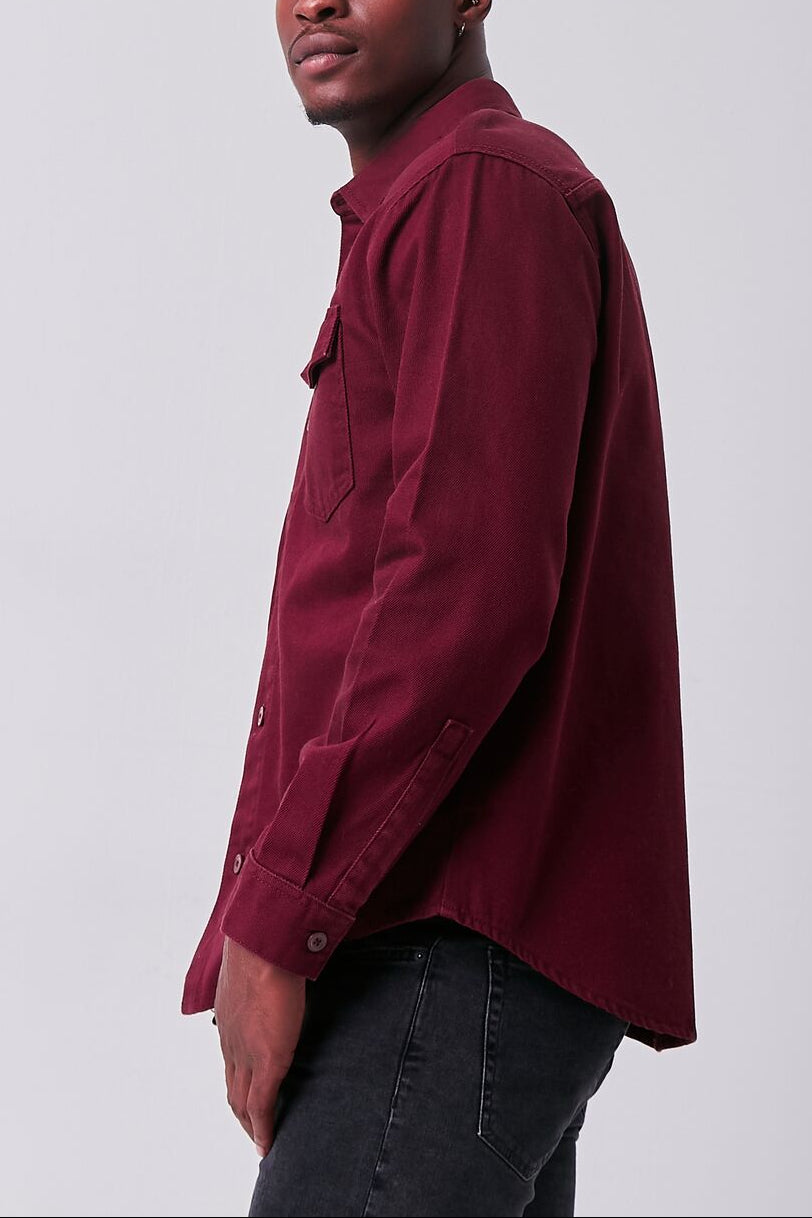  Forever 21 Long Sleeve Dual-Pocket Shirt - burgundy - Bonton