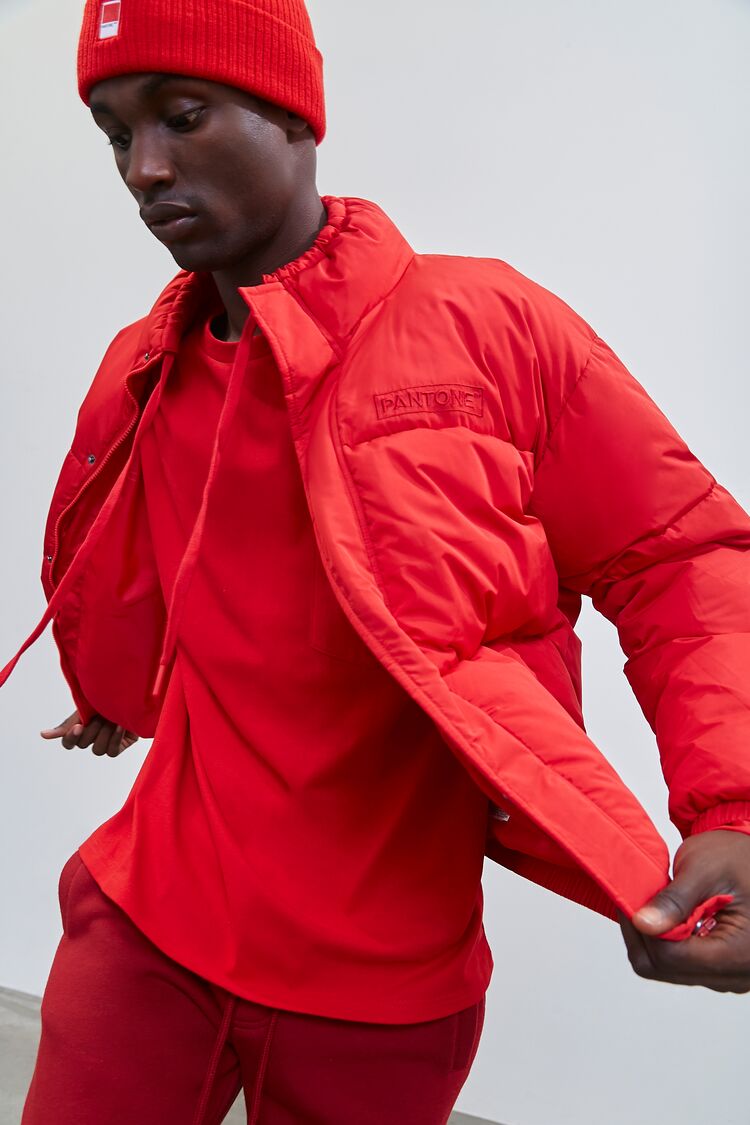  Forever 21 Embroidered Pantone Zip-Up Puffer Jacket - red-swatch - Bonton