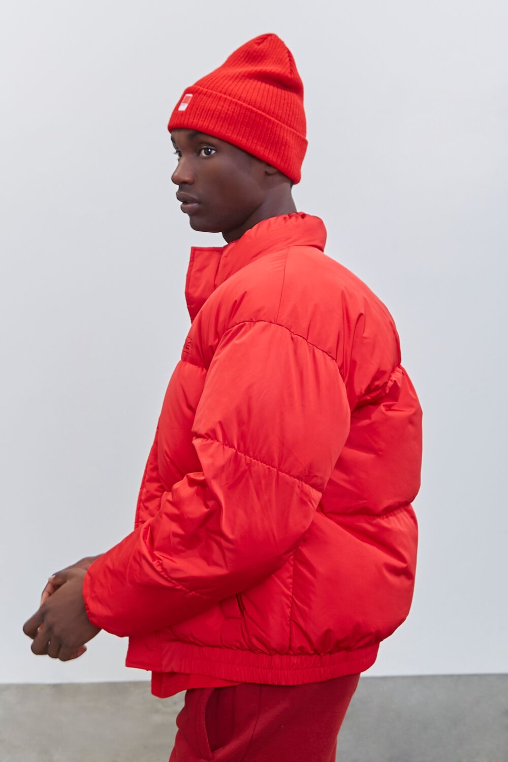  Forever 21 Embroidered Pantone Zip-Up Puffer Jacket - red-swatch - Bonton